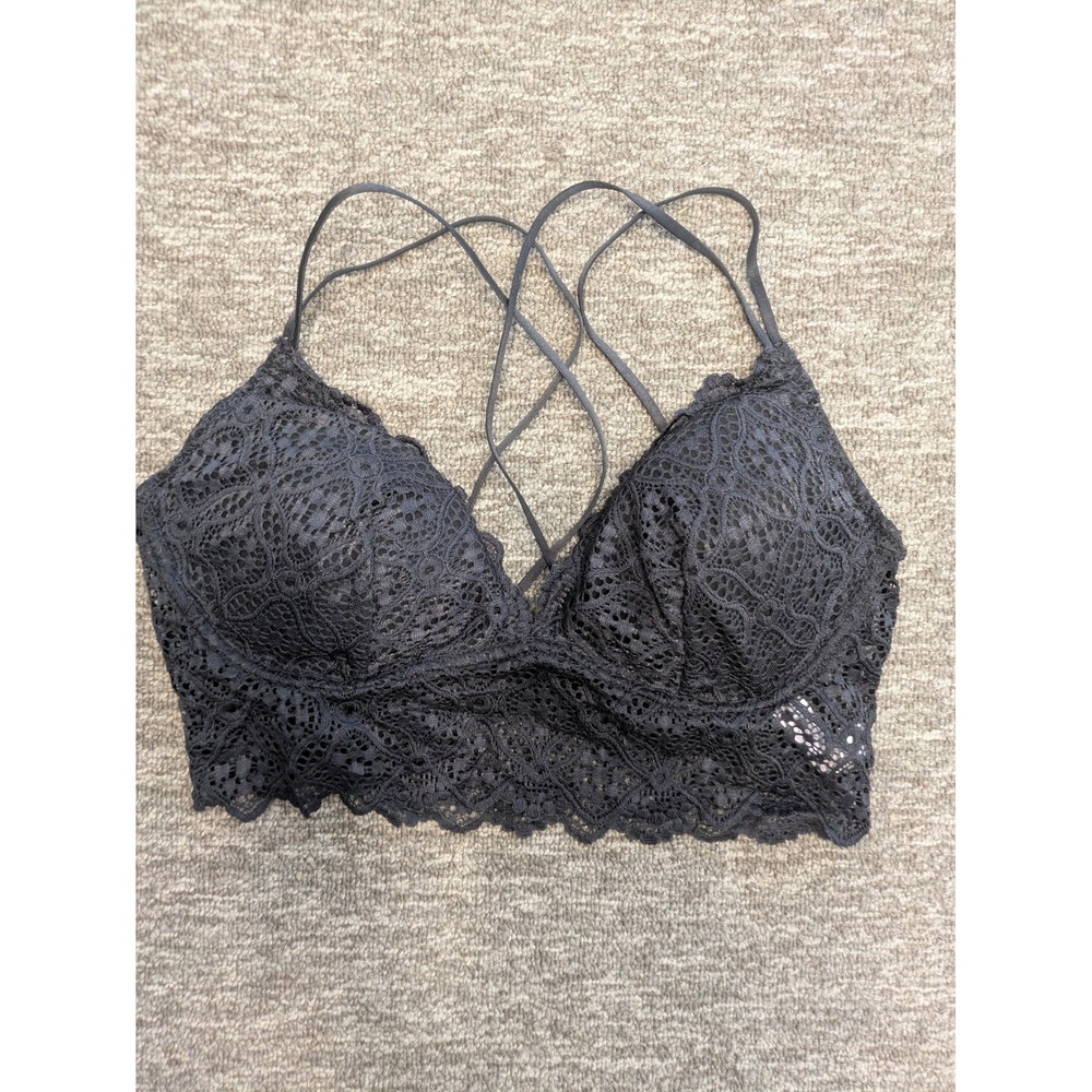 Auden Bralette Women's Medium Black Lace Longline Criss-Cross Straps V-Neck